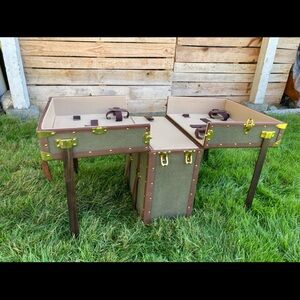 Harrods picnic Trunk. Classic Harrods green canvas with brass embellishments